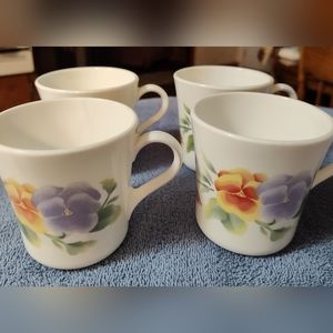 Vintage Corning Corelle Summer Blush Pansies Pattern Mugs (Set of 4)
